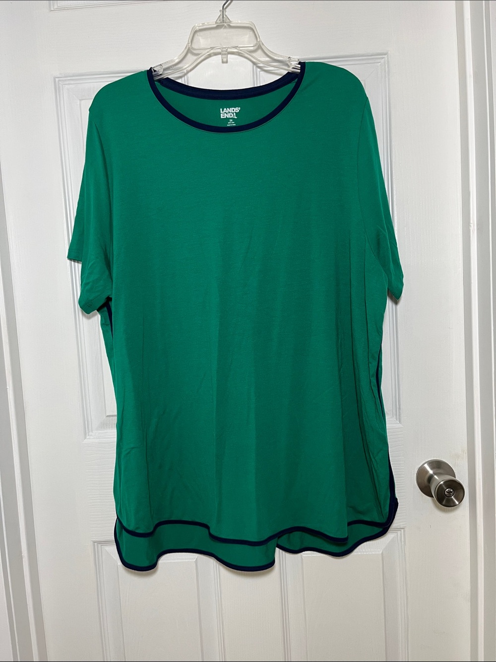Lands' End Emerald Green Short-Sleeve Tunic with Navy Trim